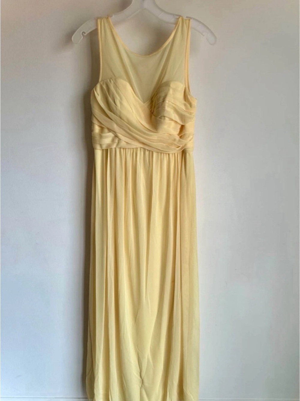 David’s Bridal Bridesmaid Sleeveless Canary Yellow Maxi Dress with Draped Bodice